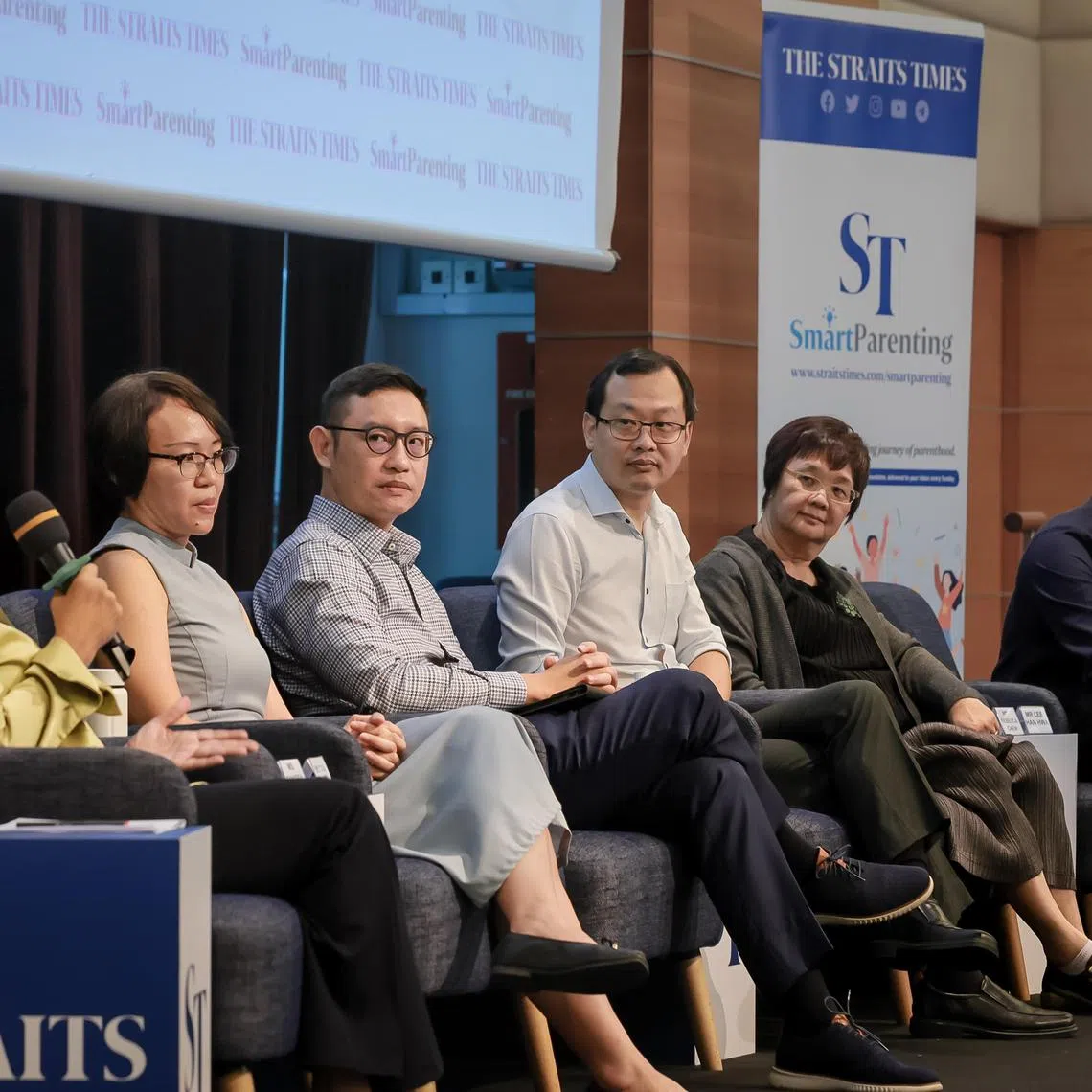 (From left) Moderator Sandra Davie and principals Tan Po Chin (Anderson Secondary), Loh Chih Hui (Bowen Secondary), Goh Soon Hoe (Kranji Secondary), Rebecca Chew (Holy Innocents’ High School) and Lee Han Hwa (Saint Andrew’s Secondary) at The ST Smart Parenting Post-PSLE Forum on Oct 21.