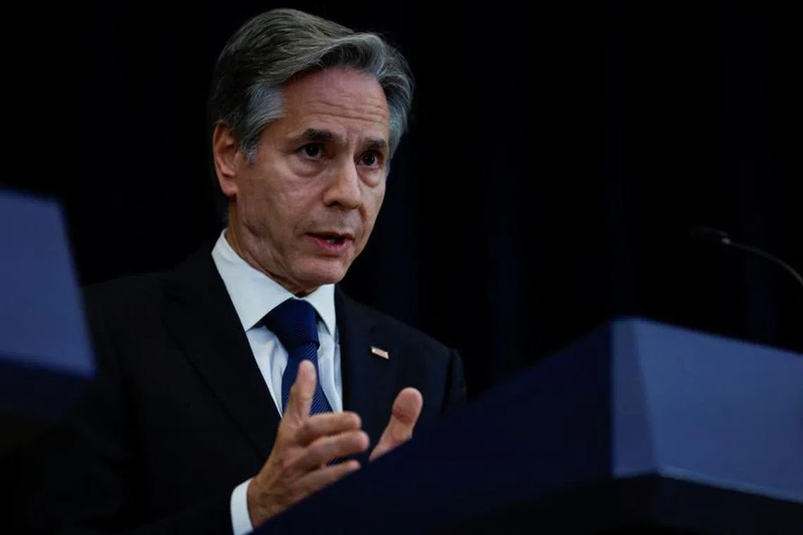 U.S. Secretary of State Antony Blinken holds a joint press conference with British Foreign Secretary David Cameron at the State Department in Washington, U.S., December 7, 2023. REUTERS/Evelyn Hockstein