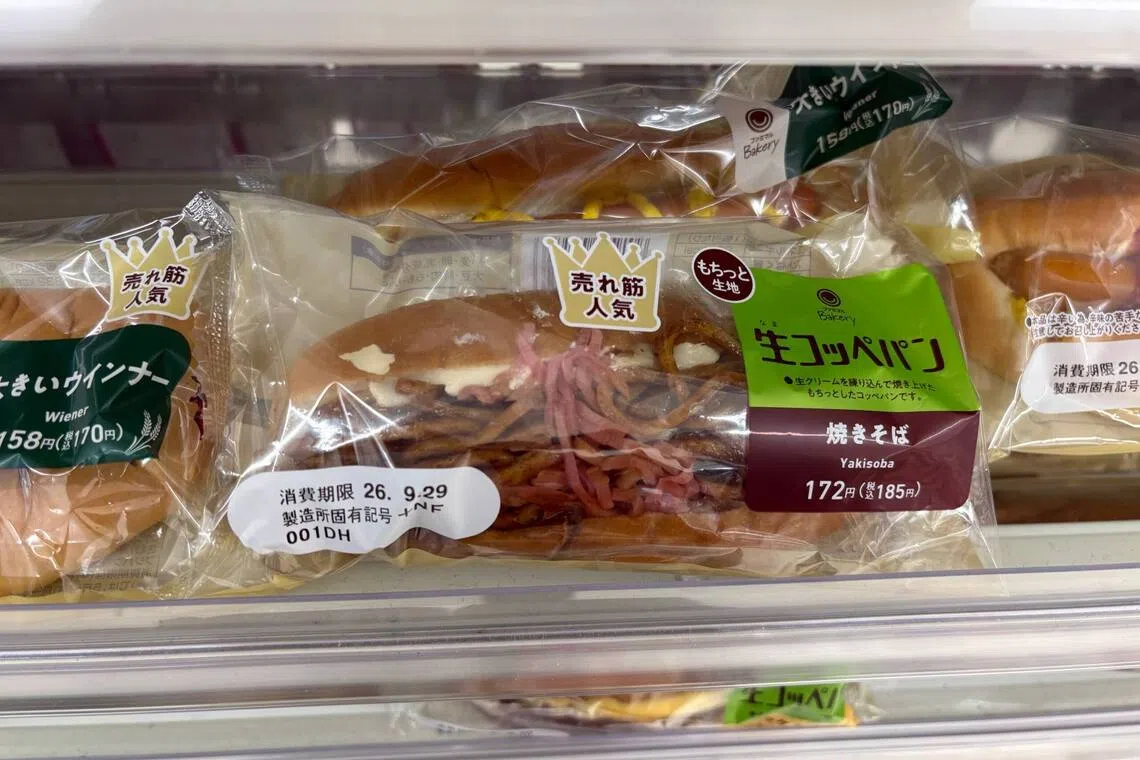 The offerings in konbinis include the yakisoba pan – a bun stuffed with stir-fried noodles.