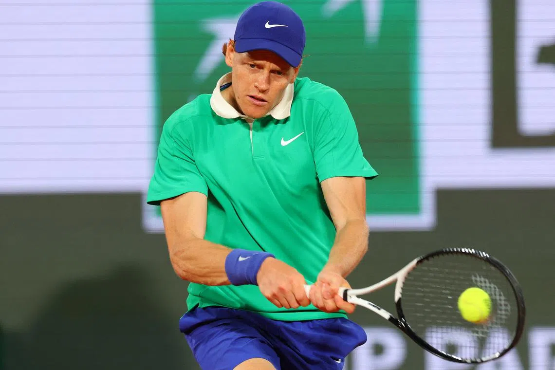 Tennis - French Open - Roland Garros, Paris, France - May 26, 2025 Italy's Jannik Sinner in action during his first round match against France's Arthur Rinderknech REUTERS/Denis Balibouse
