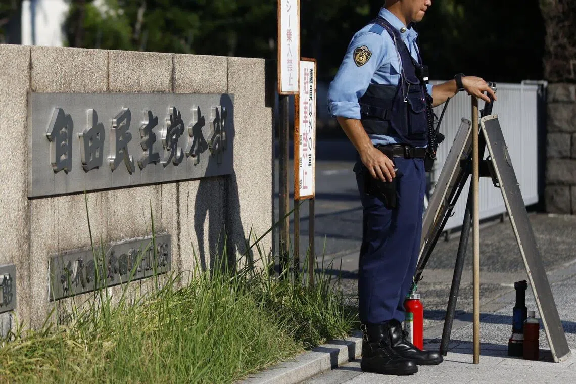 Signage outside the Liberal Democratic Party (LDP) headquarters in Tokyo, Japan, on Monday, Sept. 8, 2025. Japan’s ruling party faces a tough decision over its future as it searches for a new leader to replace outgoing Prime Minister Shigeru Ishiba, stop the slide in its support at the polls and reassure investors. Photographer: Kiyoshi Ota/Bloomberg