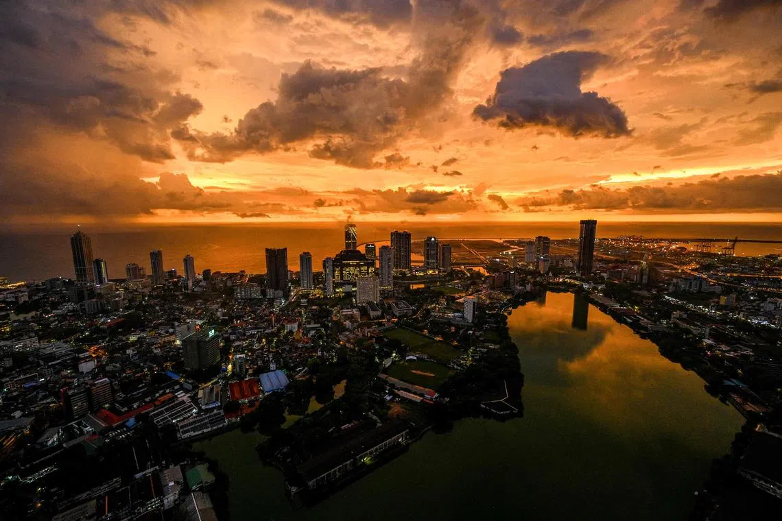 The Sri Lankan capital Colombo, as the sun sets on April 4, 2024. 