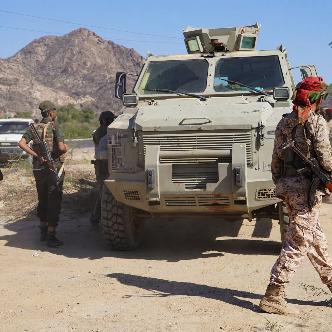 Members of the forces of Yemen's main separatist group, the Southern Transitional Council, gather in a mountainous area where they are launching a military operation in the southern province of Abyan, Yemen, December 15, 2025. REUTERS/Stringer