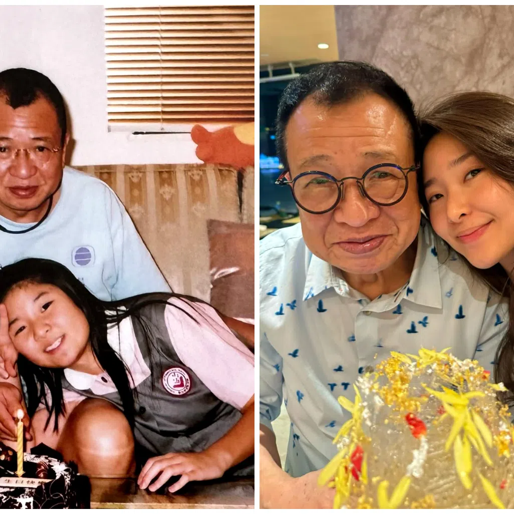 Charmaine Hui with her father Benz Hui when she was a child (left) and more recently.