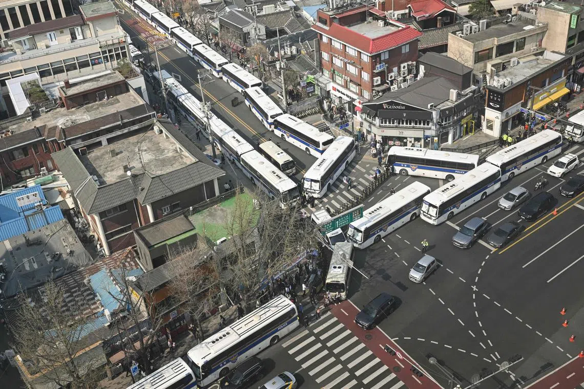 The court in downtown Seoul has become a flashpoint, with near-constant protests in the area until the police moved on April 1 to seal the streets to head off possible clashes.