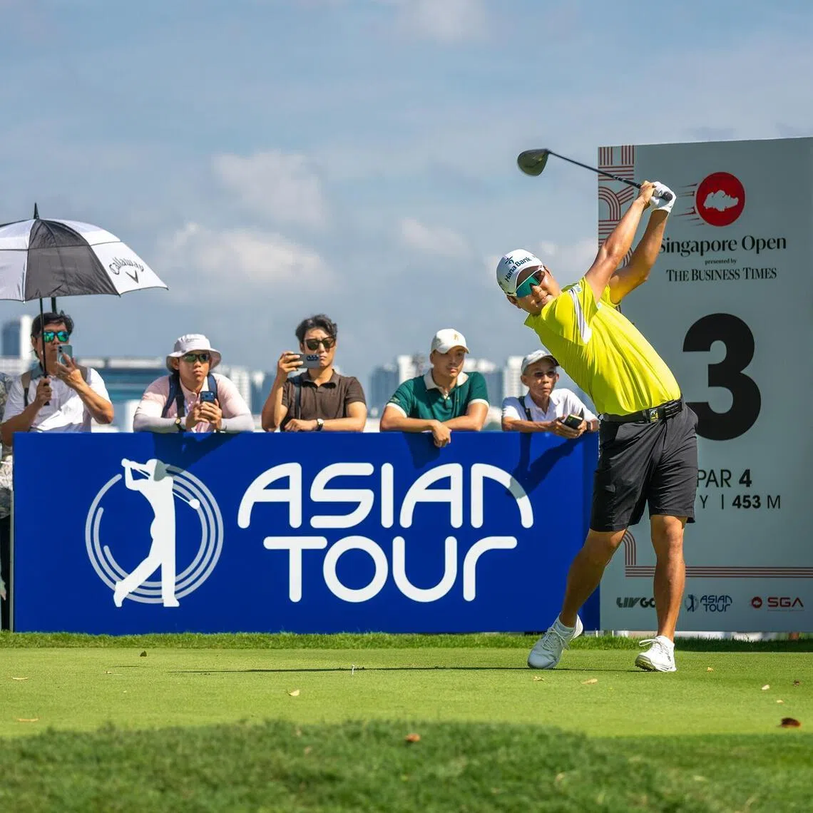 South Korea's Ham Jeong-woo stays in the lead at the Singapore Open presented by The Business Times on day 3 of the tournament at the Sentoda Golf Club on April 25.