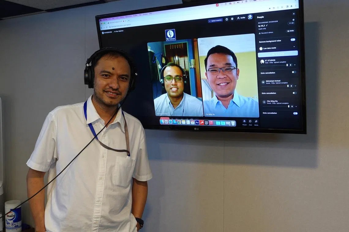 (From left) Podcast Editor Ernest Luis, Sales development executive, Mr Mohamad Arshad and Founder & Executive Director, Campus PSY, Mr Cho Ming Xiu.