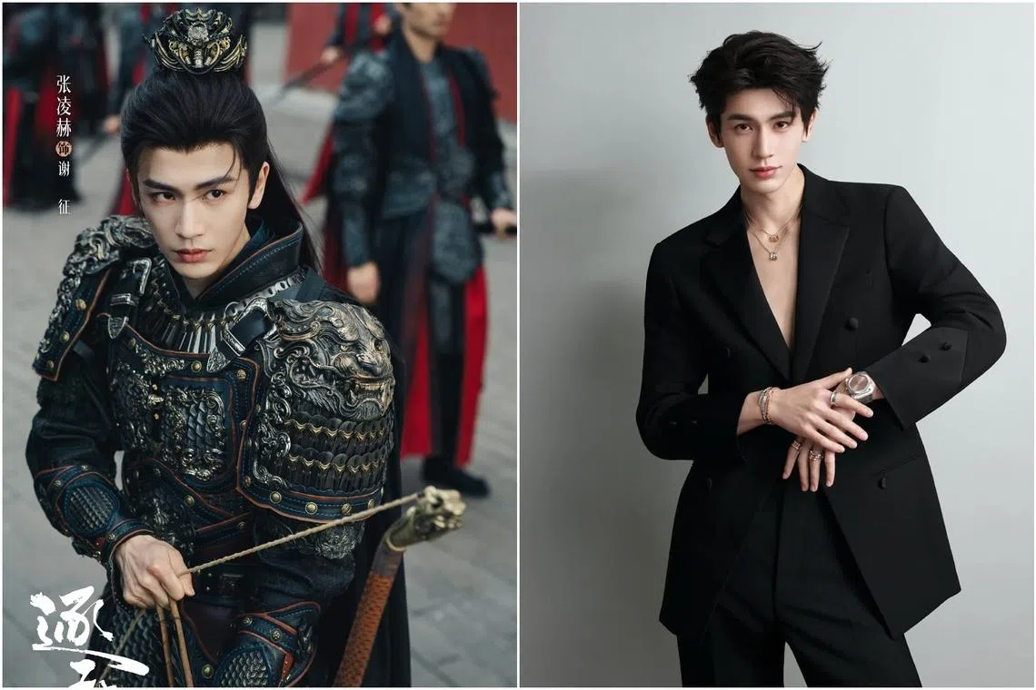 Zhang Linghe as Marquis Xie Zheng in C-drama Pursuit Of Jade (left). Zhang Linghe is a Bvlgari brand ambassador. 