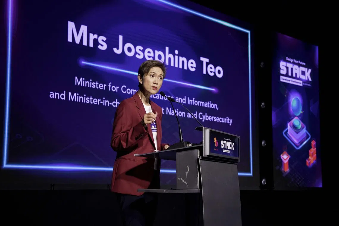 ocstack15 - Minister for Communications and Information Josephine Teo delivering her opening address at the Smart Nation and Cybersecurity (Stack 2022) developers conference on Nov 15.

Cr: GovTech
