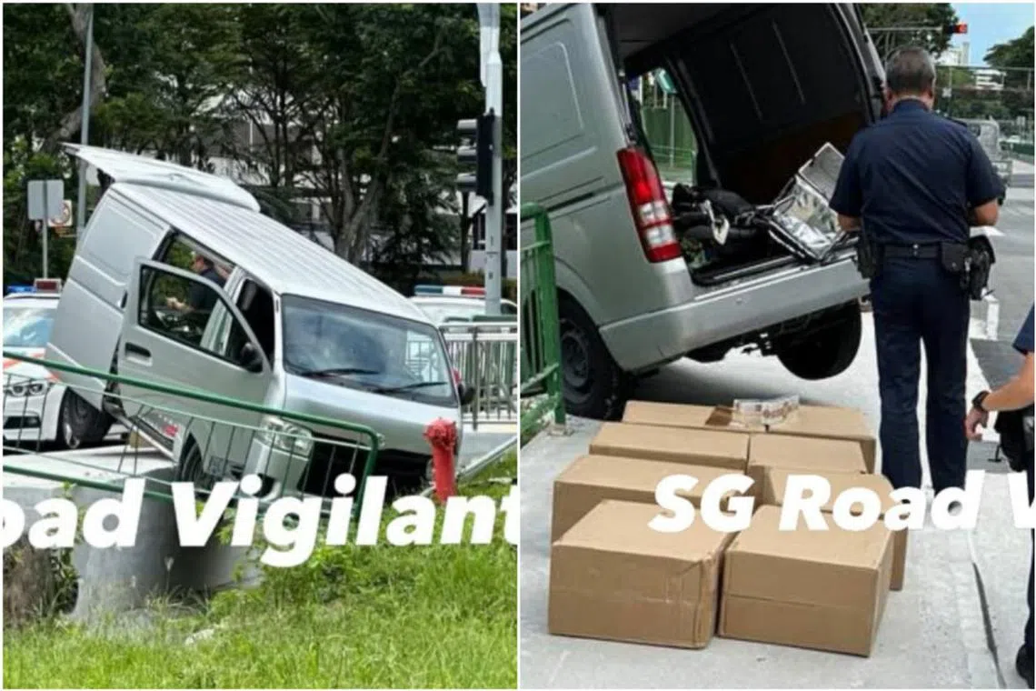 An accident involving a van carrying contraband cigarettes along Aljunied Road on May 12, 2024.