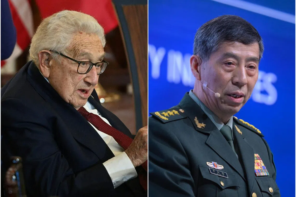 Former US Secretary of State Henry Kissinger (left) met Chinese Defence Minister Li Shangfu in Beijing. 