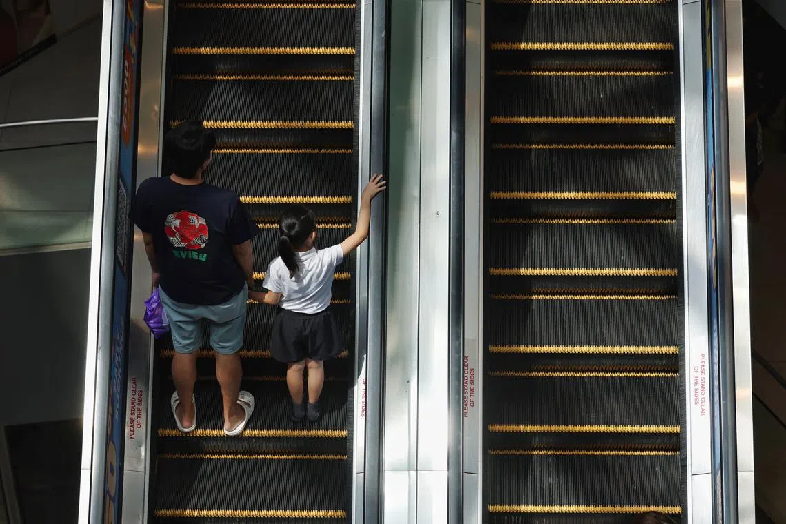 ST20250207_202593600332/pixgeneric/Jason Quah Generic photo of a man and child at Vivocity on Feb 7, 2025. ST PHOTO: JASON QUAH children, parenthood, parents, population, fertility, caregiver, childcare, father, daughter, paternity