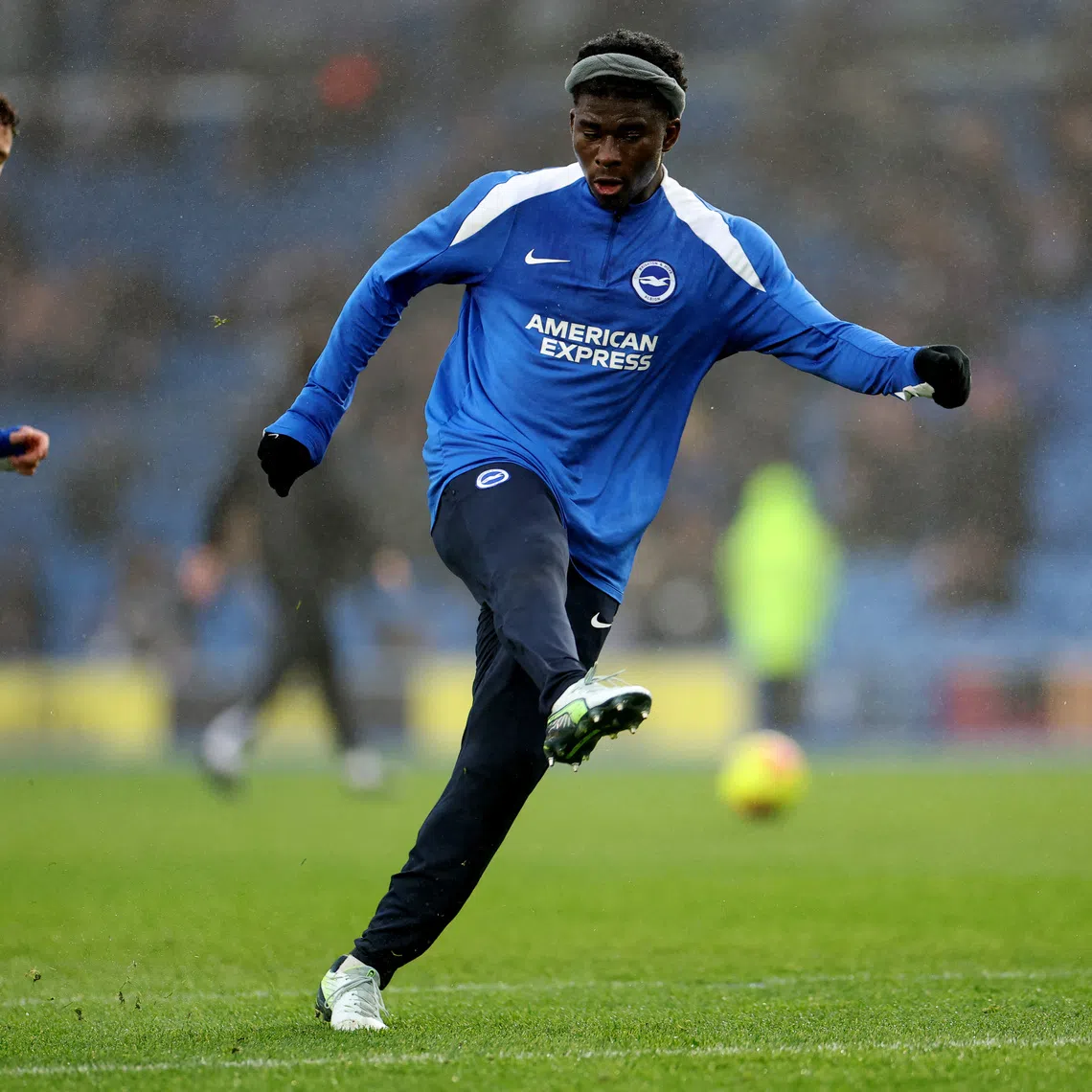 Soccer Football - Premier League - Brighton & Hove Albion v West Ham United - The American Express Community Stadium, Brighton, Britain - December 7, 2025 Brighton & Hove Albion's Carlos Baleba during the warm up before the match REUTERS/Toby Melville