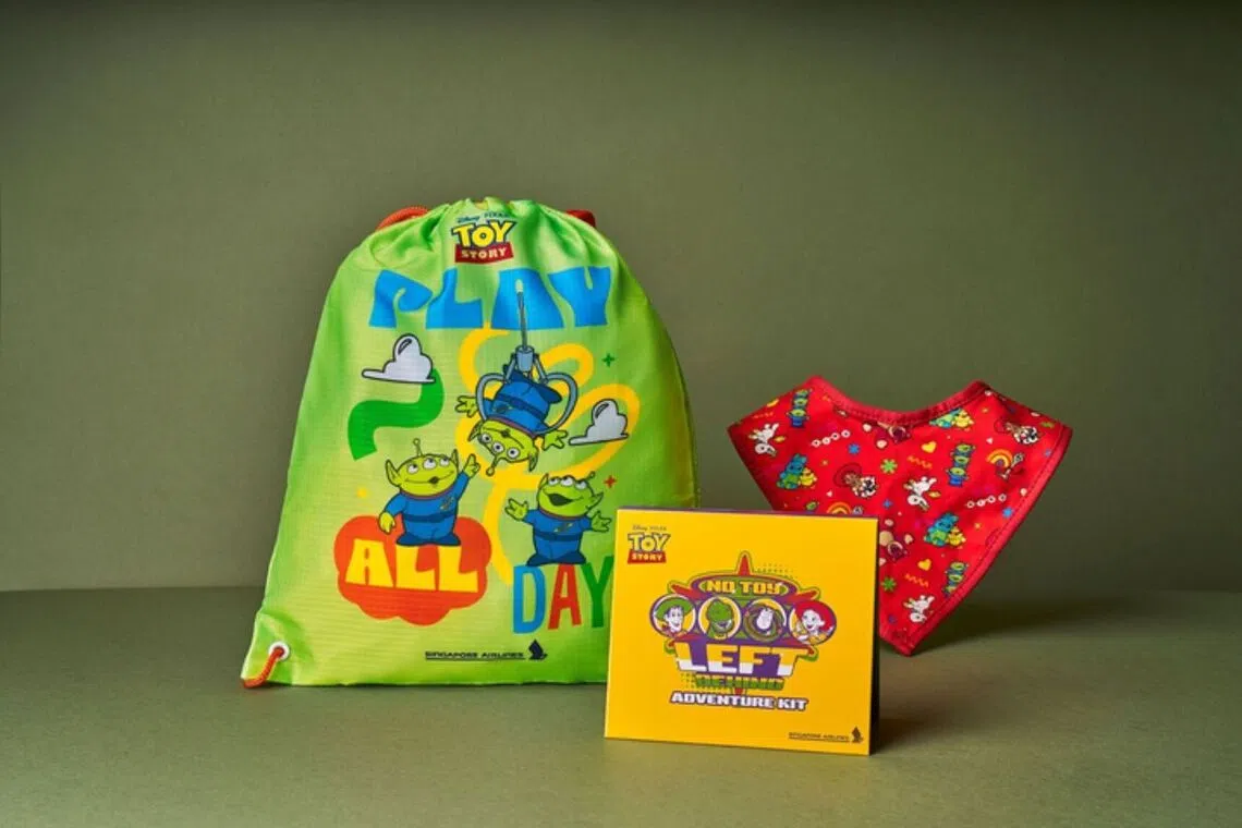 Young travellers can look forward to Toy Story-themed items including bibs, drawstring bags and activity notepads.