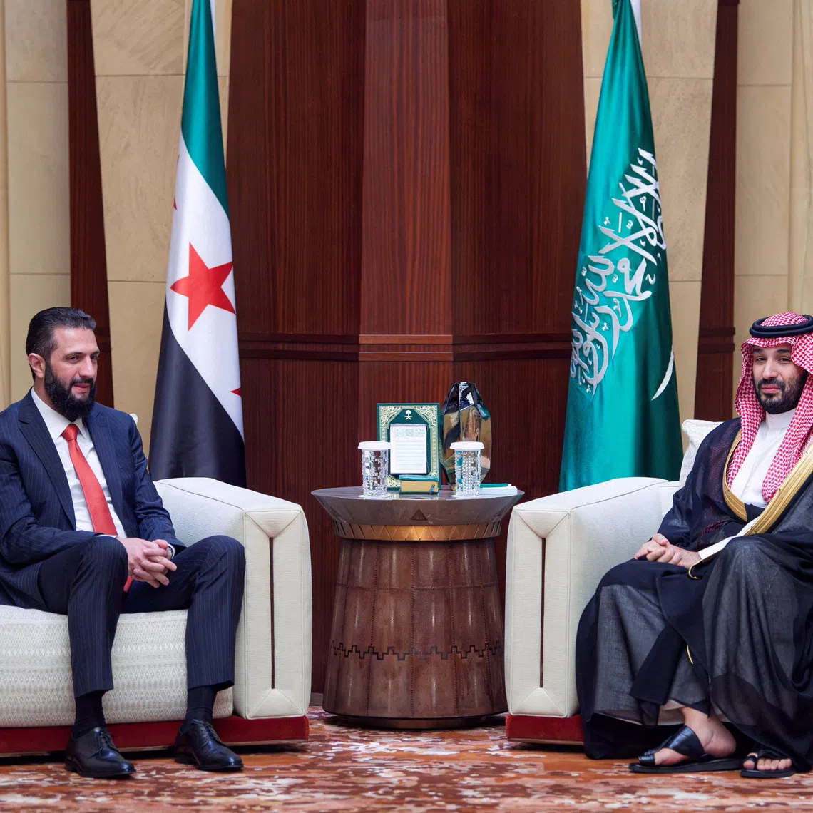 Syrian President Ahmed al-Sharaa meets Saudi Crown Prince Mohammed bin Salman, in Riyadh, Saudi Arabia, October 6, 2026. Saudi Press Agency/Handout via REUTERS