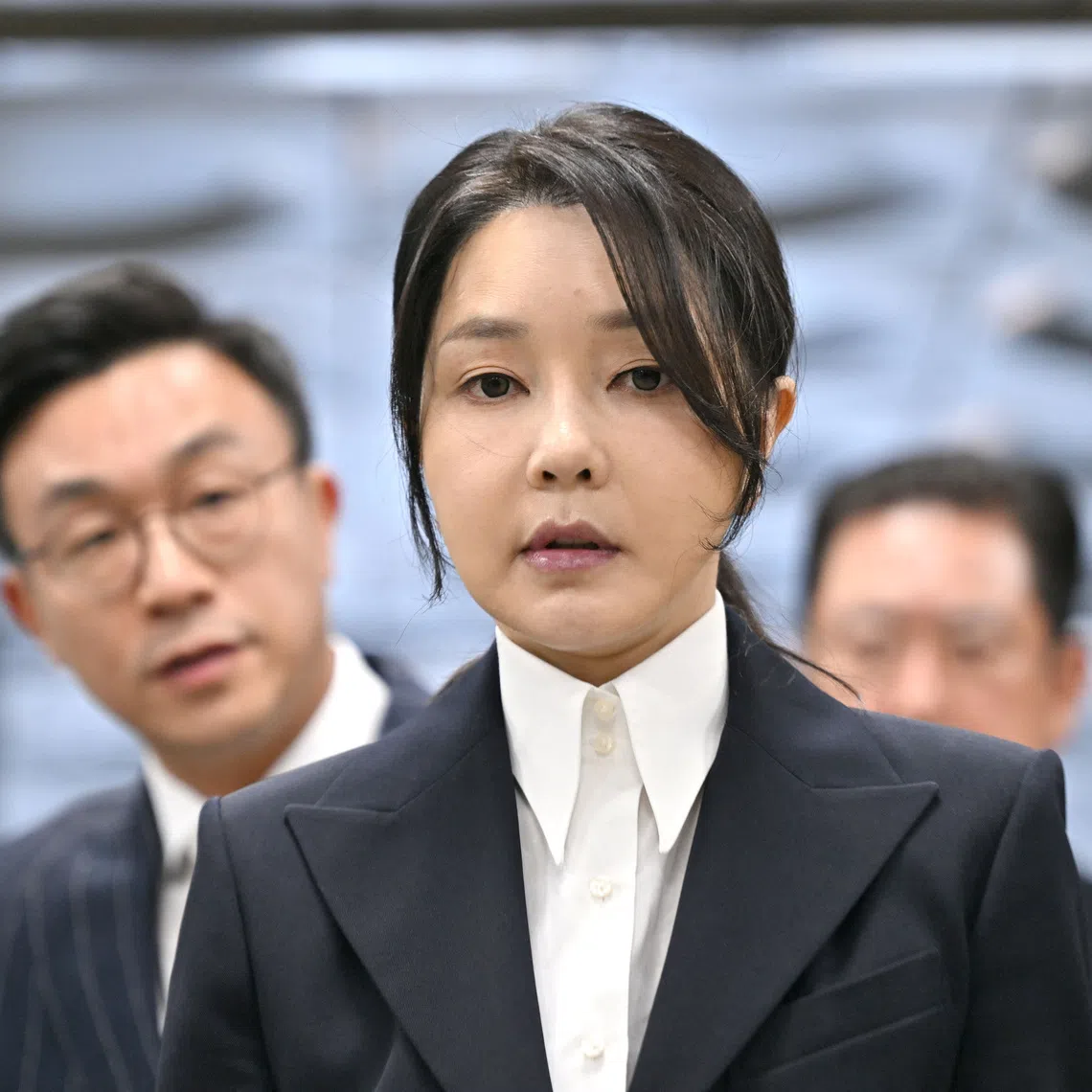 South Korean former first lady Kim Keon Hee arriving at a court to attend a hearing in Seoul on Aug 12, 2025.