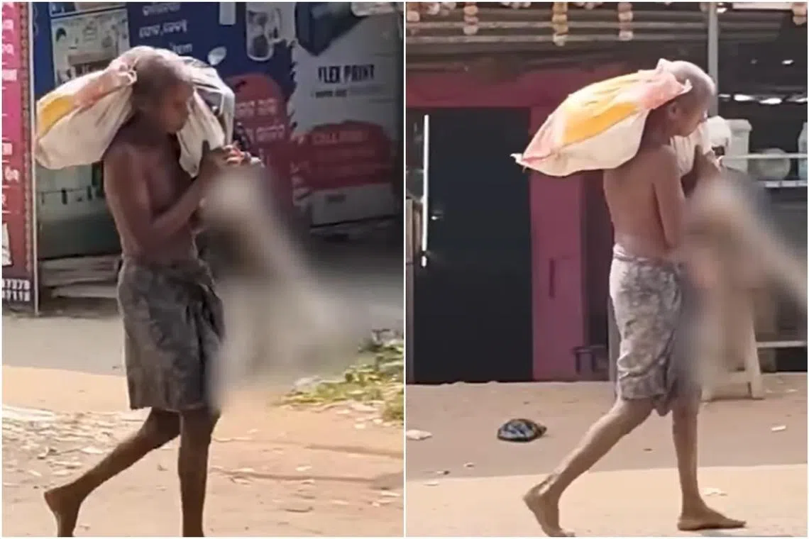 Television networks broadcast footage of Mr Munda carrying what appeared to be a corpse partially wrapped in plastic, with skeletal legs visible and slung over his shoulder.