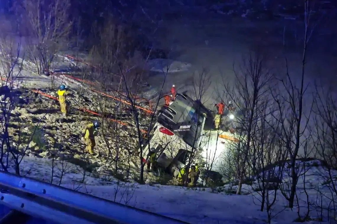Passengers from at least eight different countries were on the bus, which went off the road in bad weather conditions. 
