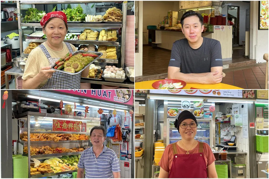 (Clockwise) Madam Puan Siew Kam, Mr Chen Qi Hong, Leong Mee Yueh and Mr Ko Ngak Phweng are embroiled in a hawker war.