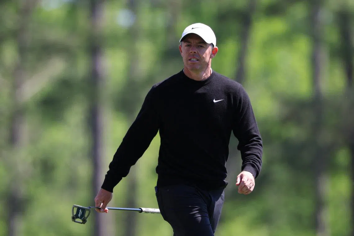 Golf - The Masters - Augusta National Golf Club, Augusta, Georgia, U.S. - April 8, 2025 Northern Ireland's Rory McIlroy on the 12th hole during a practice round REUTERS/Mike Segar