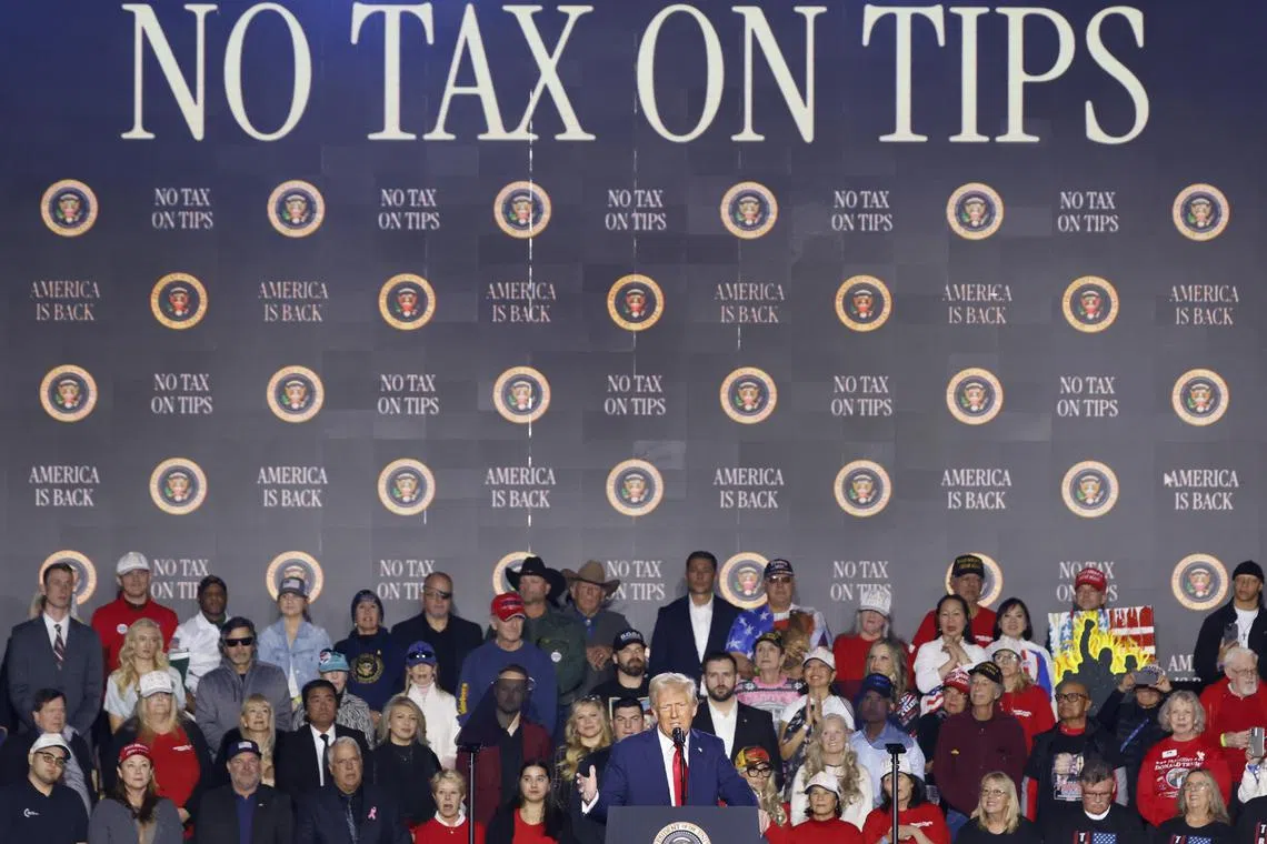 epa11853180 US President Donald J. Trump speaks at an event at the Circa Resort and Casino in Las Vegas, Nevada, USA, 25 January 2025.  EPA-EFE/BIZUAYEHU TESFAYE