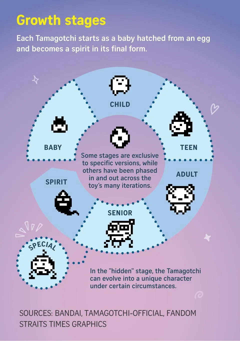 Graphic on Tamagotchi growth stages.
