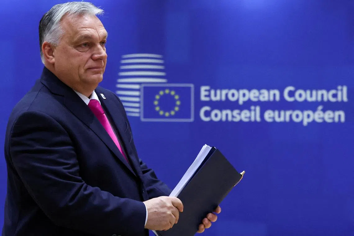 FILE PHOTO: Hungary's Prime Minister Viktor Orban attends a European Union leaders summit, in Brussels, Belgium December 14, 2023. REUTERS/Yves Herman/File Photo