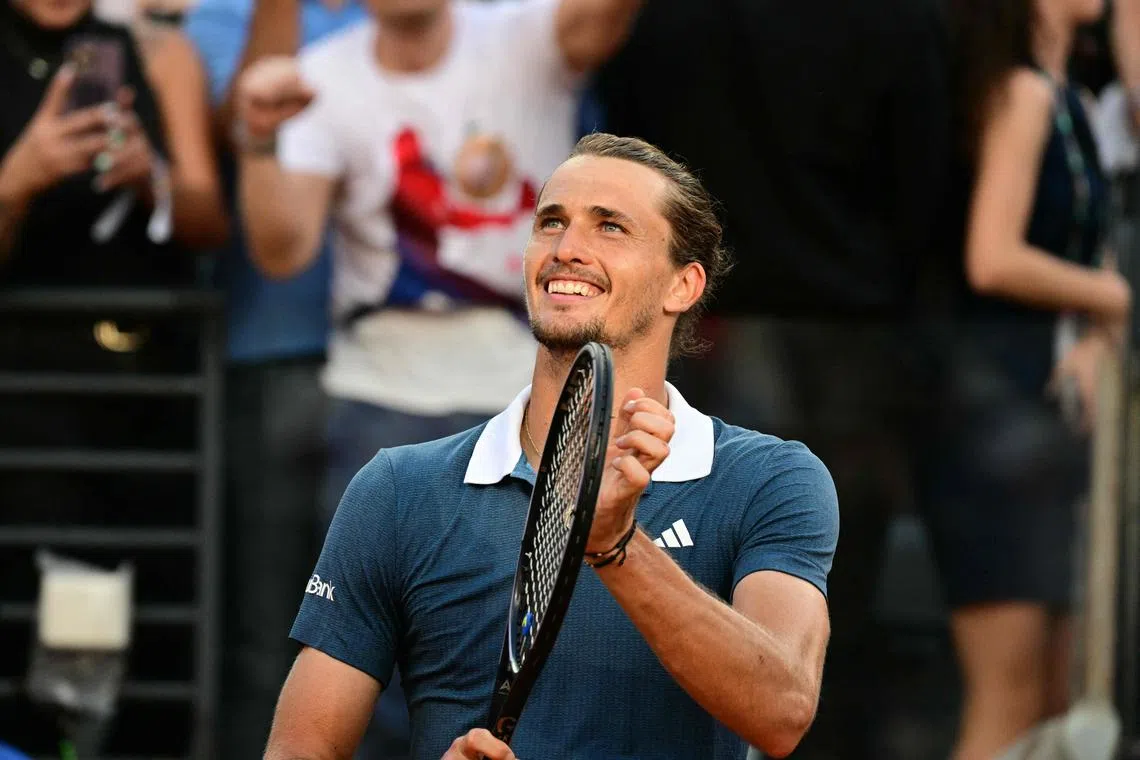 Germany's Alexander Zverev celebrates winning the Italian Open on May 19.