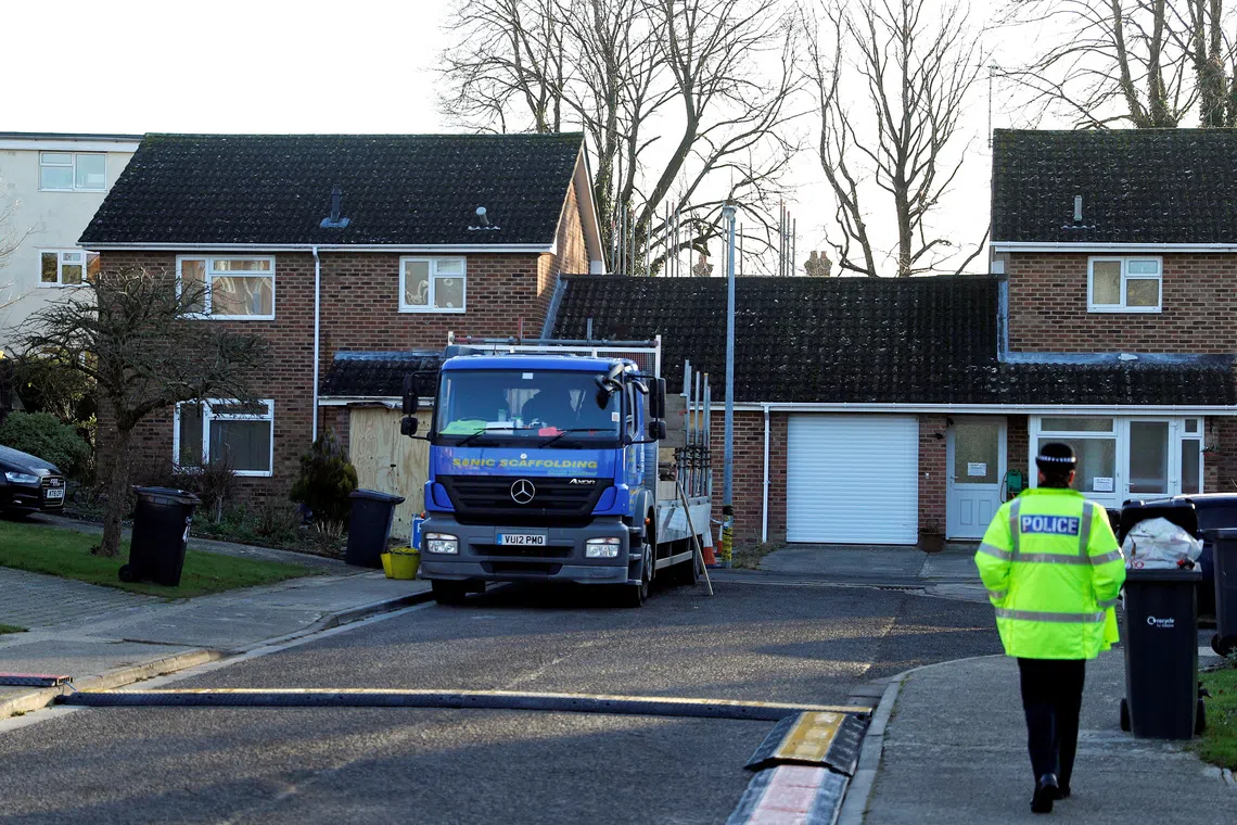 A police officer walks in front of the house of former spy Sergei Skripal, in Salisbury, Britain January 9, 2019. REUTERS/Peter Nicholls