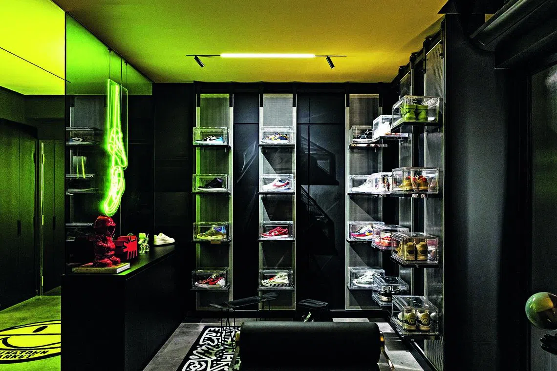 The couple have more than 300 pairs of sneakers. Their favourite pieces from the collection get the spotlight in this display.