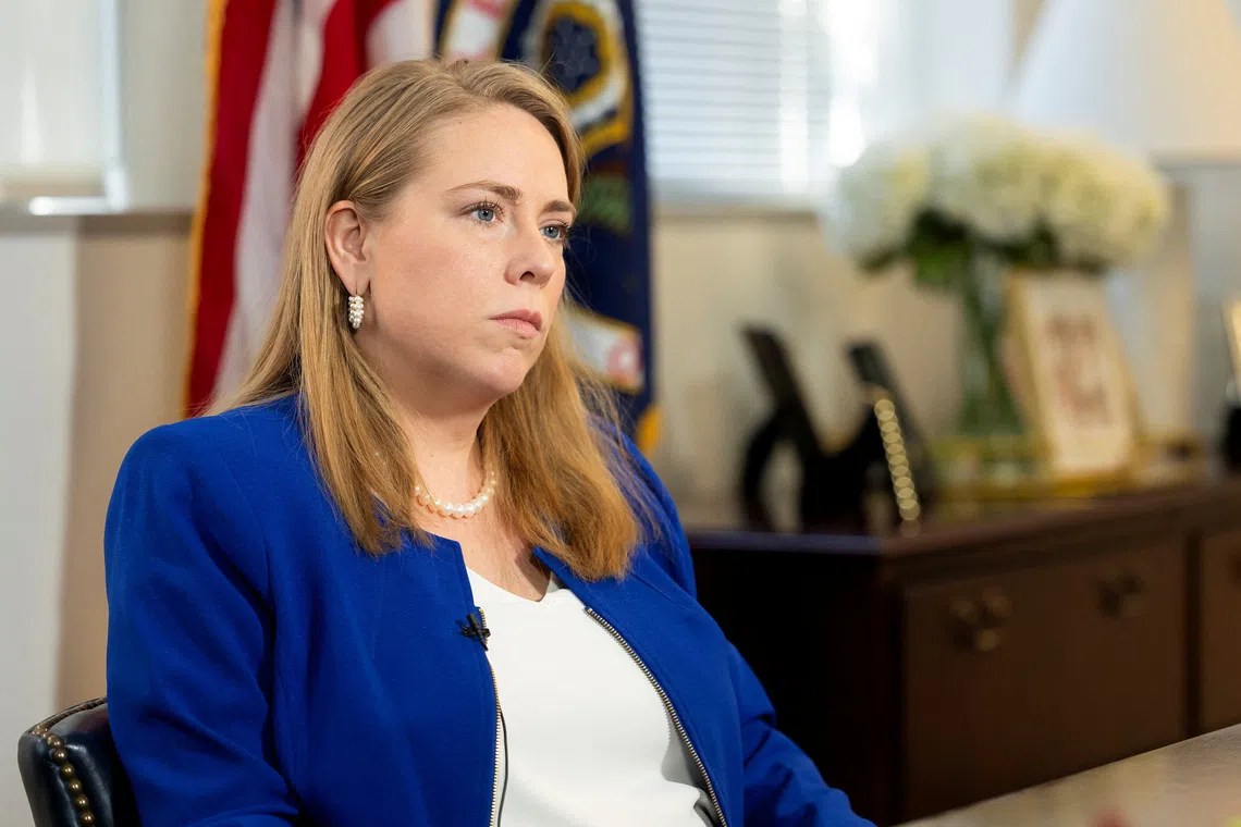 U.S. Equal Employment Opportunity Commission Chair Andrea Lucas sits for an interview to discuss the EEOC's initiatives for 2026 in Washington, D.C.,U.S., December 18, 2025. REUTERS/Kevin Mohatt