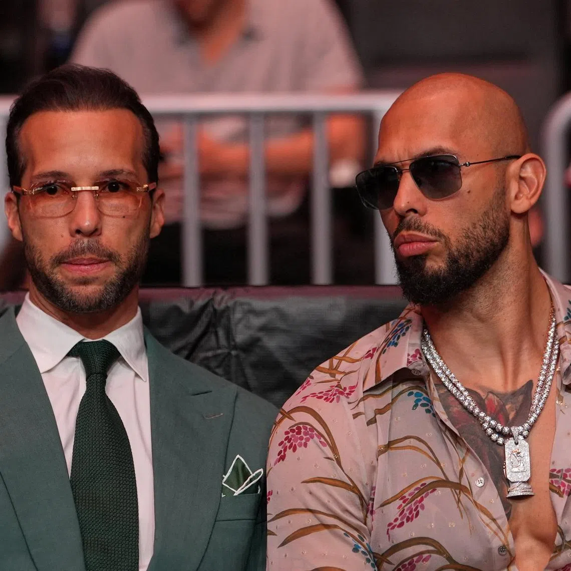 Andrew Tate and Tristan Tate arrive before U.S. President Donald Trump to attend UFC 327 at Kaseya Center, Miami, U.S., April 11, 2026. Julia Demaree Nikhinson/Pool via REUTERS