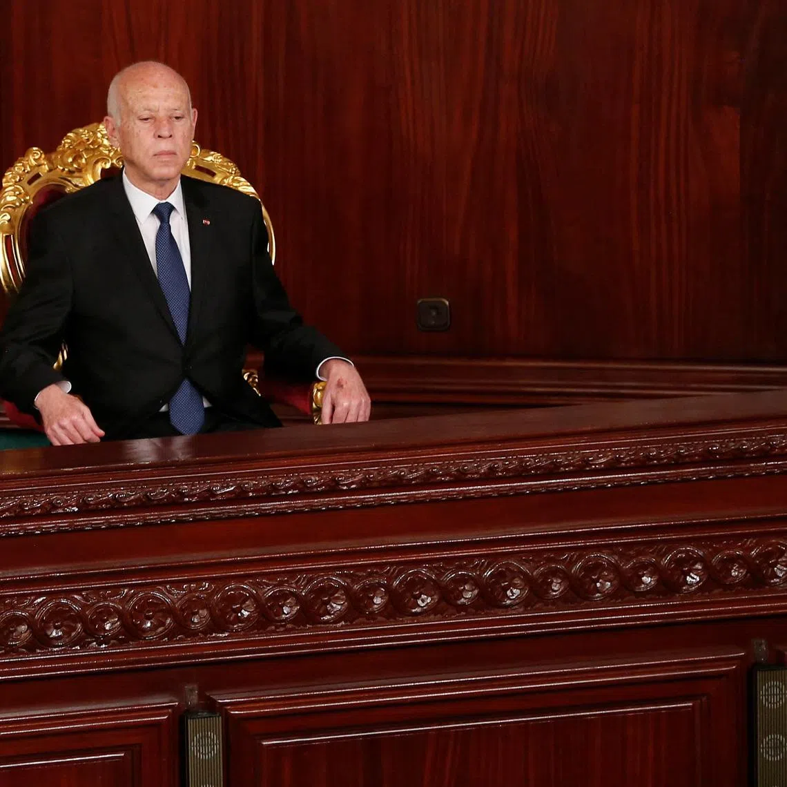 Tunisia's President Kais Saied attends his swearing-in ceremony for his second term at the parliament in Tunis, Tunisia October 21, 2024. REUTERS/Zoubeir Souissi