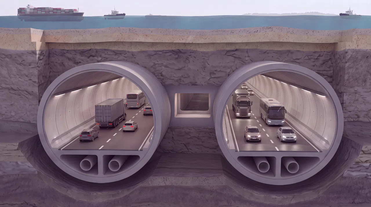 An artist’s impression of the proposed undersea tunnels linking Pulau Tekong to mainland Singapore.