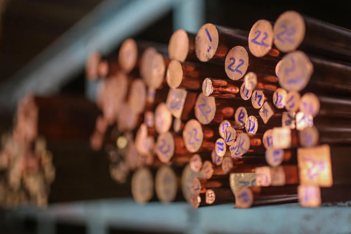 Copper rods at a wholesale metal dealer in Mumbai, India, on Saturday, April 27, 2024. Copper hit $10,000 a ton for the first time in two years as speculation builds that the world’s mines will struggle to meet a coming wave of demand from green industries. Photographer: Dhiraj Singh/Bloomberg