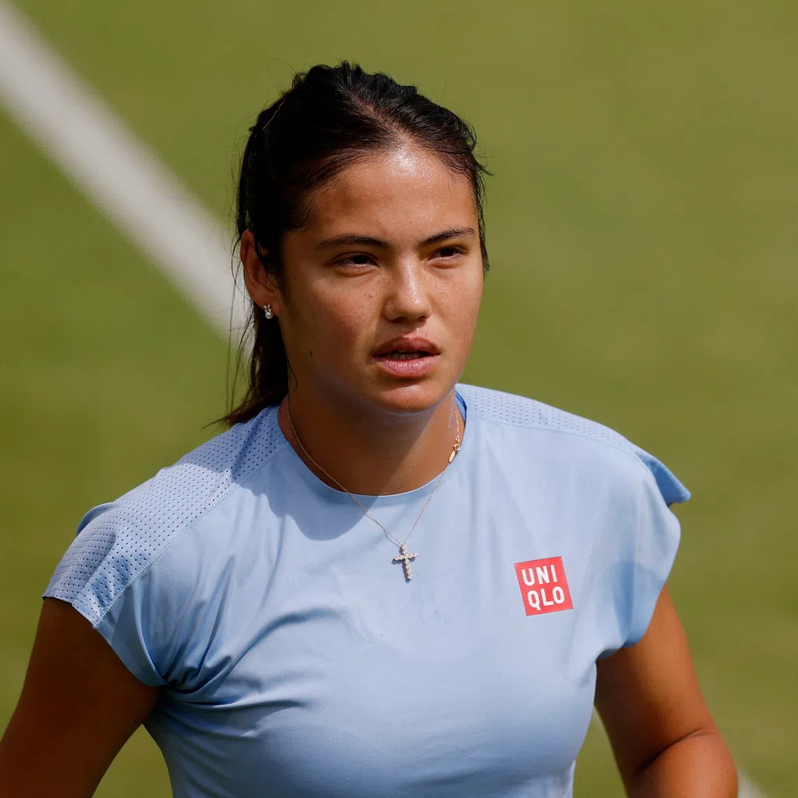 Britain’s Emma Raducanu during practice ahead of the Wimbledon tournament on June 28. The former champion has been struggling with injuries and illness this year.