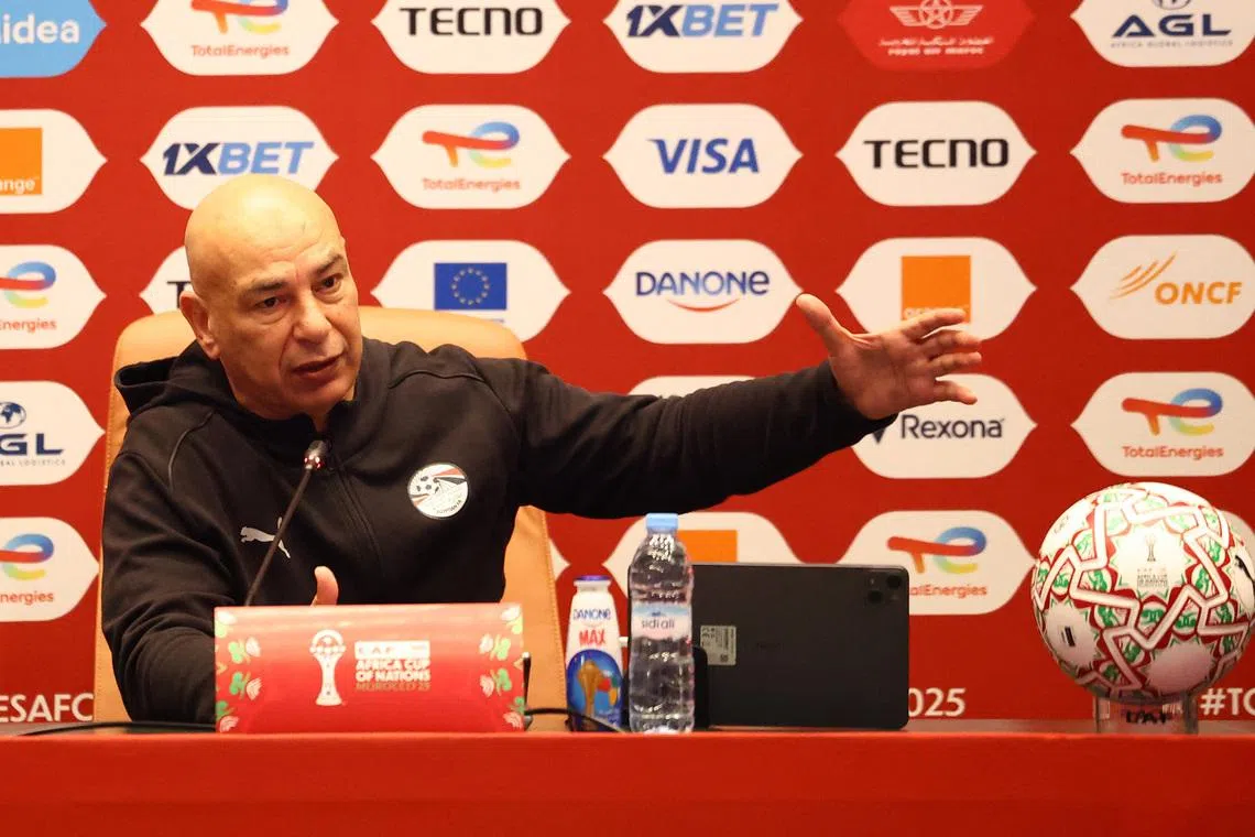Soccer Football - CAF Africa Cup of Nations - Morocco 2025 - Third Place Match - Egypt Press Conference - Mohammed V Stadium, Casablanca, Morocco - January 16, 2026  Egypt coach Hossam Hassan during the press conference. REUTERS/Siphiwe Sibeko
