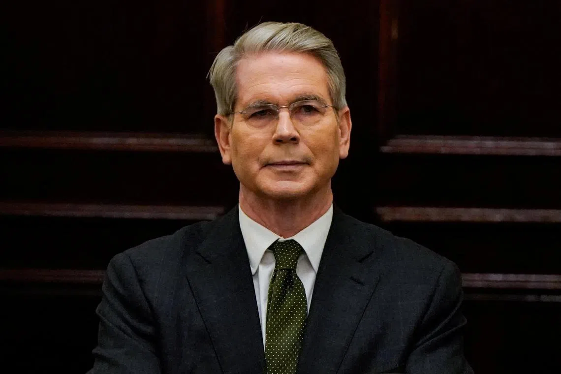 US Treasury Secretary Scott Bessent taking questions from reporters on the sidelines of the IMF and World Bank’s annual spring meetings in Washington, on April 23.