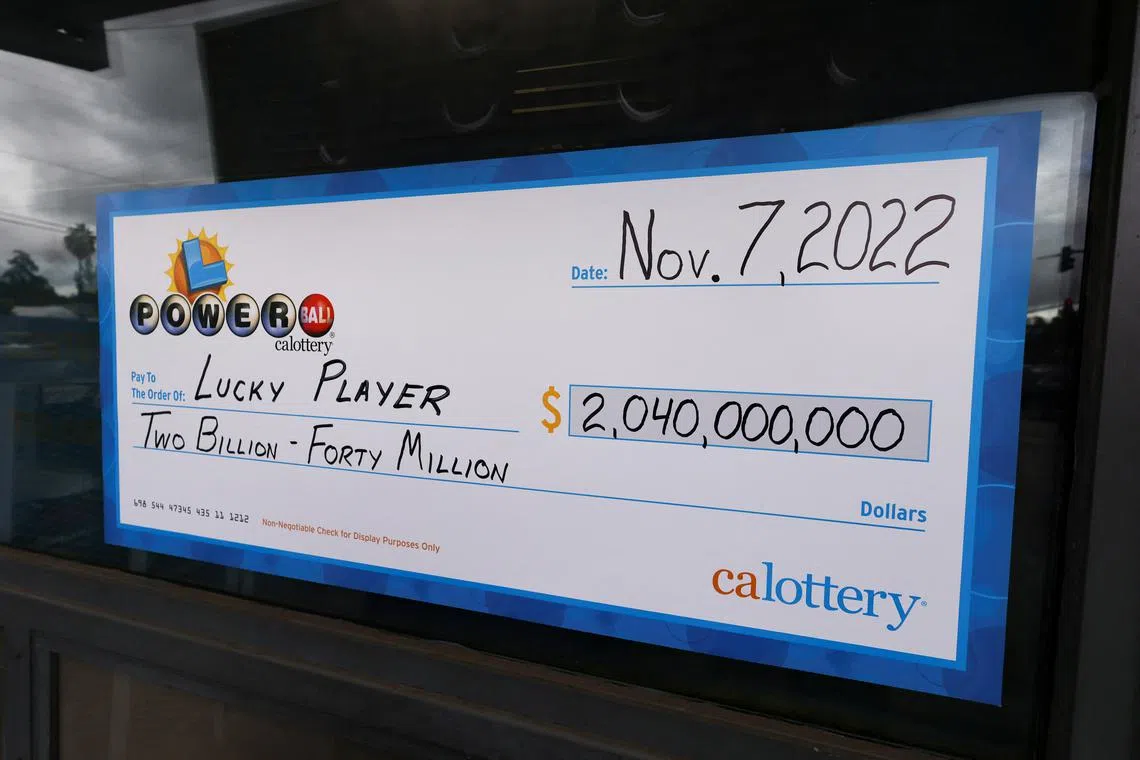 A display check is seen at Joe's Service Centre, where the single winning ticket for the Powerball lottery drawing was sold, in Altadena, California. 