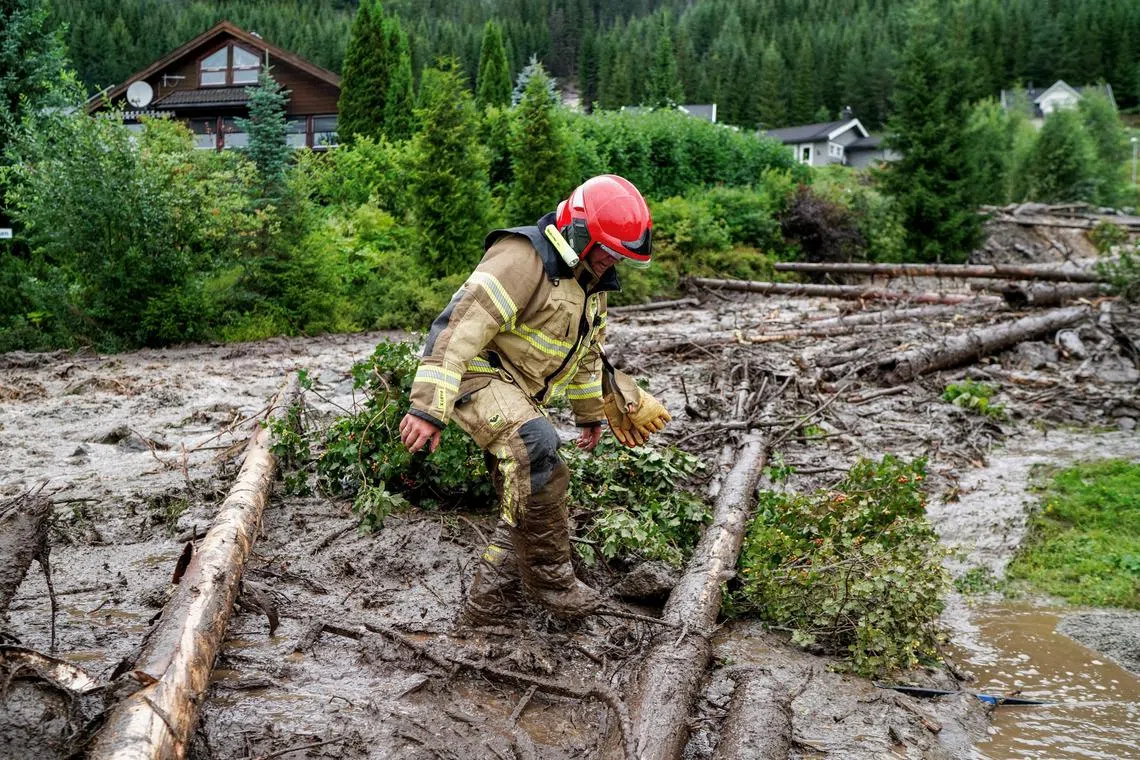 In southern Norway, floods and landslides blocked roads and halted key train services.