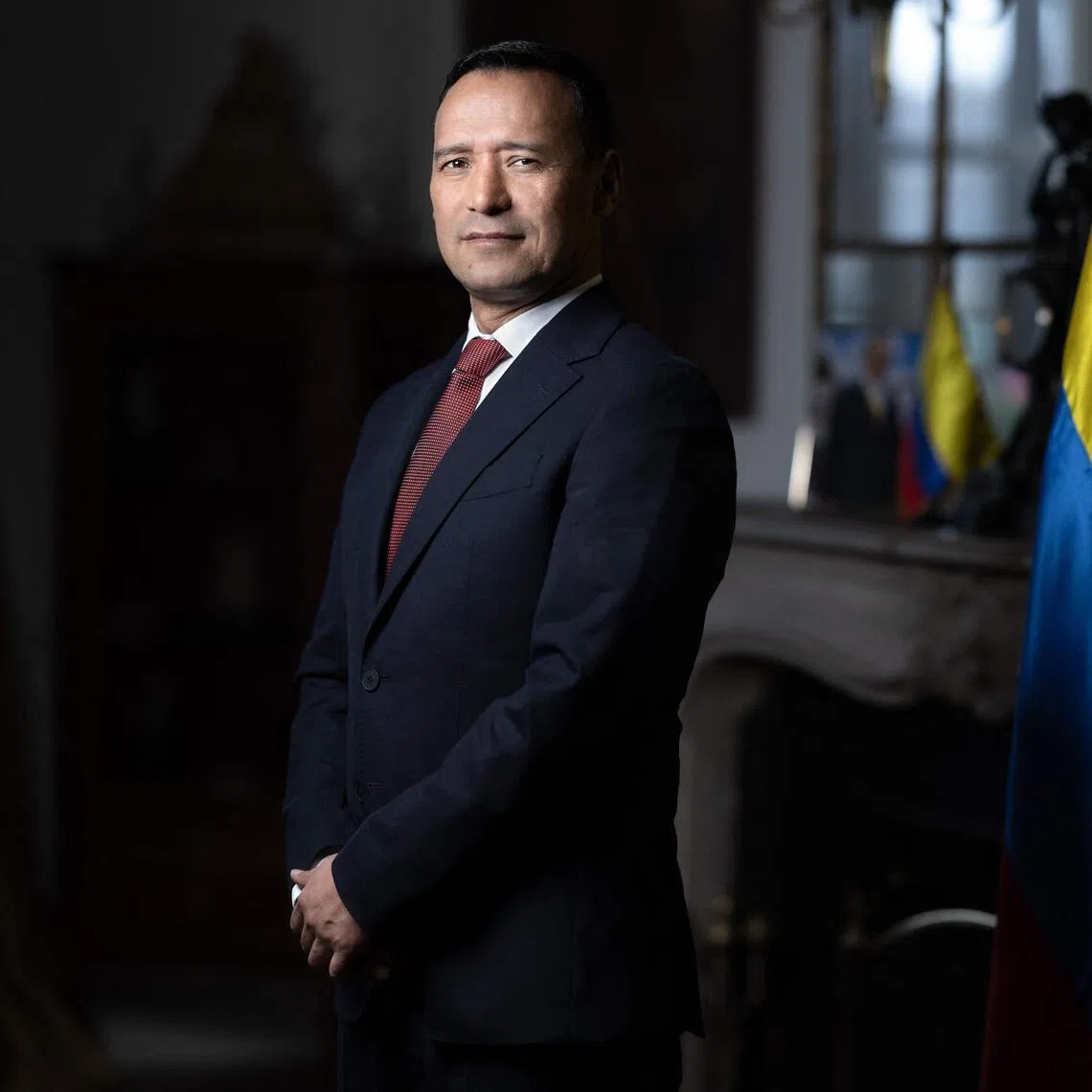 Colombian Defence Minister Pedro Sanchez poses during a photo session at the Colombian embassy in Paris, on February 11, 2026. (Photo by Joel Saget / AFP)