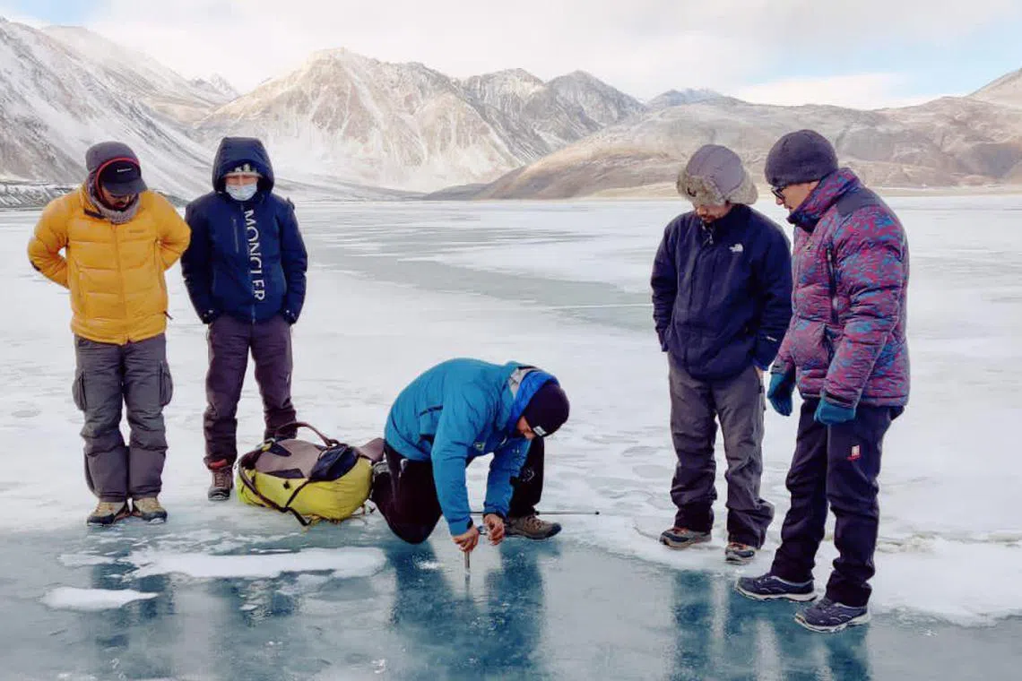 ddmarathon18 - Preparations are underway for the Pangong Frozen Lake Marathon on Feb 20. Its organisers hope to make it to the Guinness World Records for the highest frozen lake marathon. Credit: @kstanzinladakh/Twitter