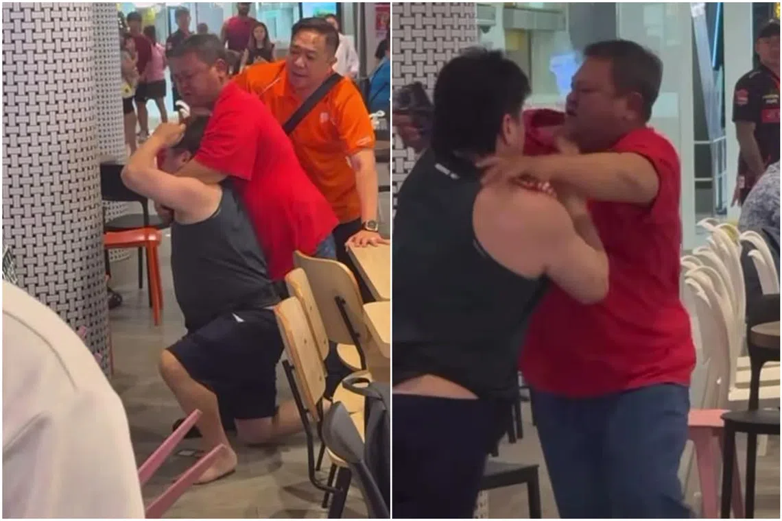 In a video posted online, two men can be seen throwing punches at each other, with one held in a chokehold at some point.