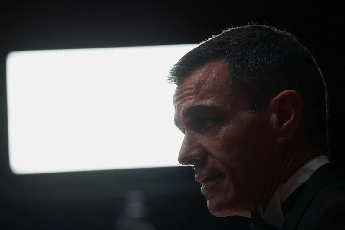 Spanish Prime Minister Pedro Sanchez attends a ceremony, in Barcelona, Spain February 28, 2026. REUTERS/Nacho Doce/File pHoto