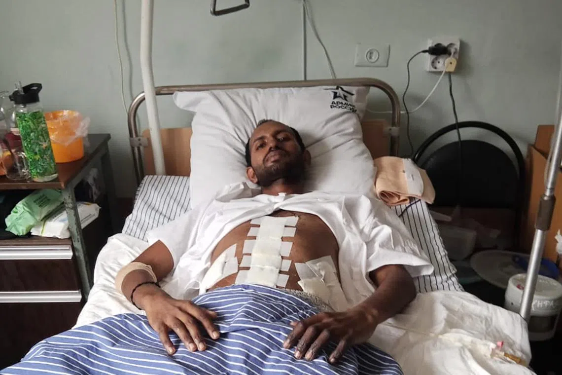 Mr Jain T.K., from Kerala is recovering from stomach injuries and partial paralysis in a Moscow hospital, after he was forced to fight in the Russian army.