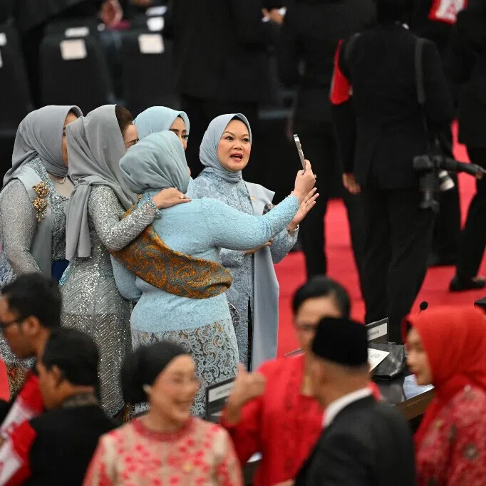 Female lawmakers of Indonesia's House of Representatives at the Senayan legislative complex in central Jakarta in October 2024.
