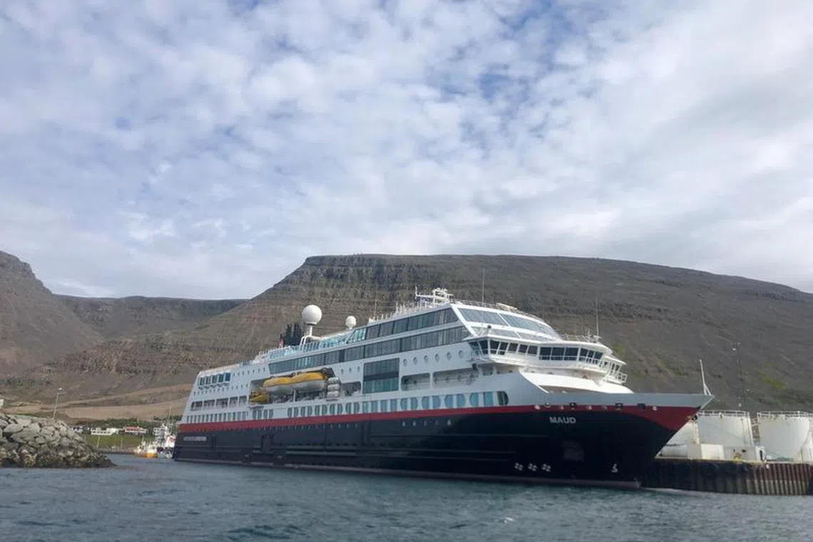 A handout image of the Norwegian cruise ship MS Maud, in Westfjords, Iceland July 12, 2023. Magnus Thor Hafsteinsson/Handout via REUTERS