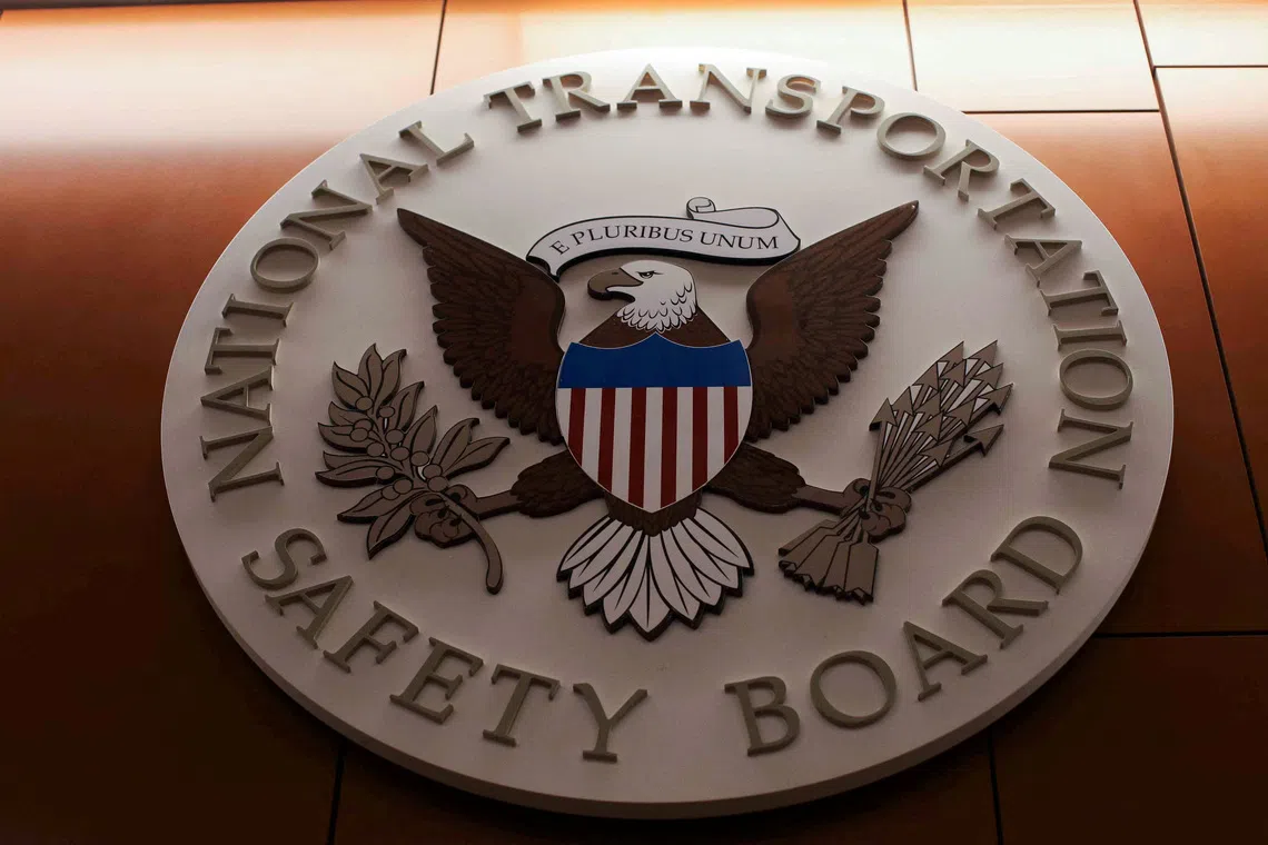 The National Transportation Safety Board sign is seen at NTSB headquarters in Washington, U.S., August 6, 2024. REUTERS/Kaylee Greenlee Beal/File Photo