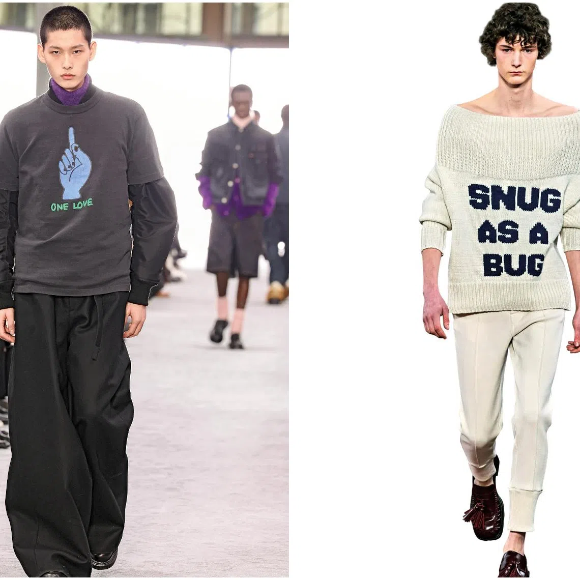 Sacai's Fall/Winter 2024 collection (left) and SS Daley's Fall/Winter 2024 collection.