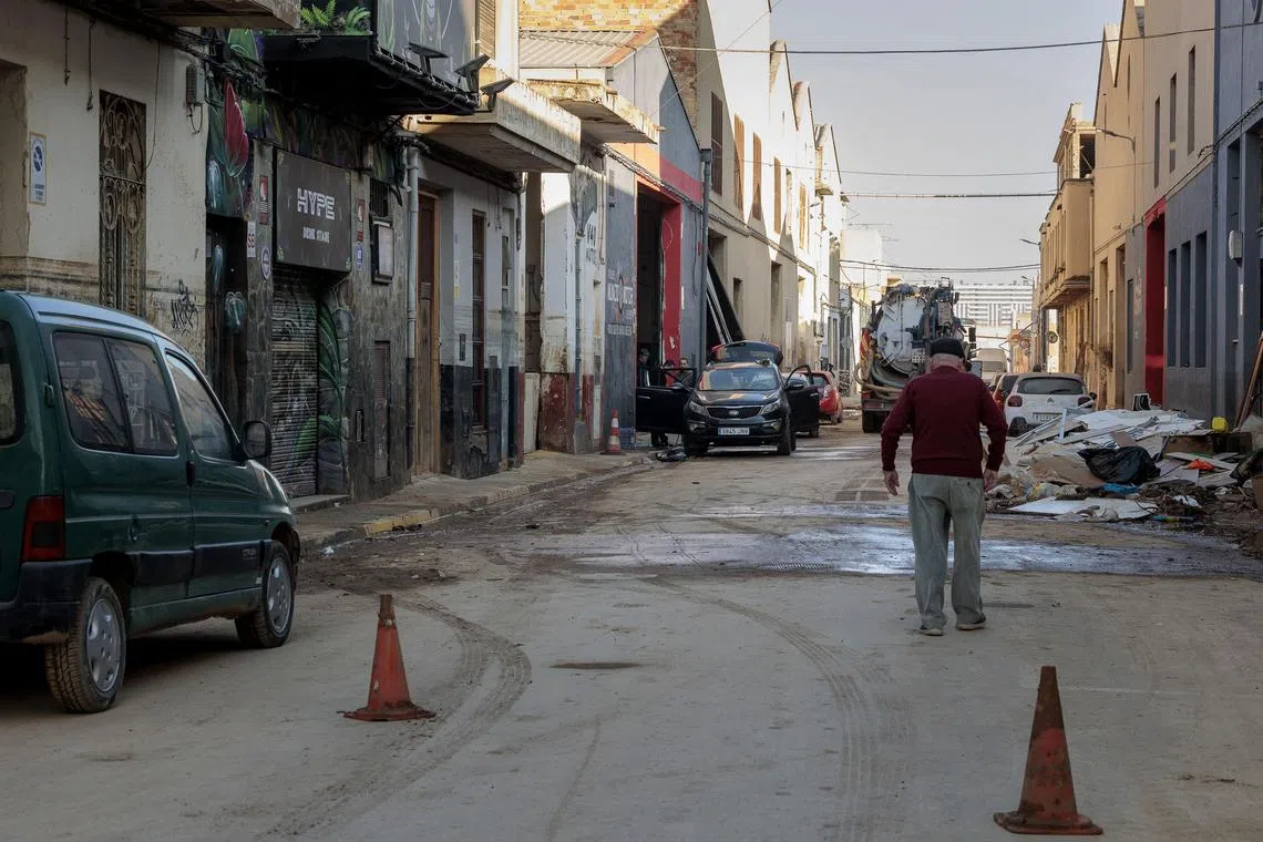 A view shows a cleaned-up street one month after the floods hit Sedavi, Valencia province, Spain, on Nov 29, 2024.